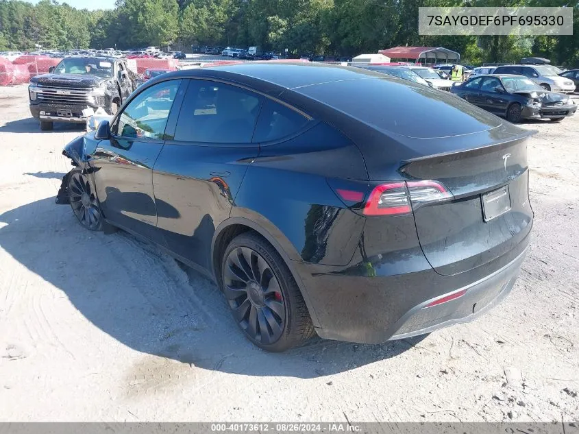 2023 Tesla Model Y Awd/Performance Dual Motor All-Wheel Drive VIN: 7SAYGDEF6PF695330 Lot: 40173612