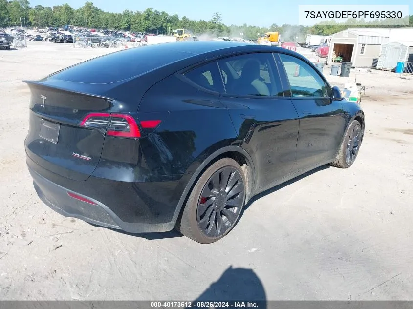 2023 Tesla Model Y Awd/Performance Dual Motor All-Wheel Drive VIN: 7SAYGDEF6PF695330 Lot: 40173612