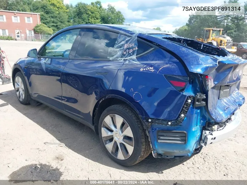 2023 Tesla Model Y Awd/Long Range Dual Motor All-Wheel Drive VIN: 7SAYGDEE3PF891314 Lot: 40175641