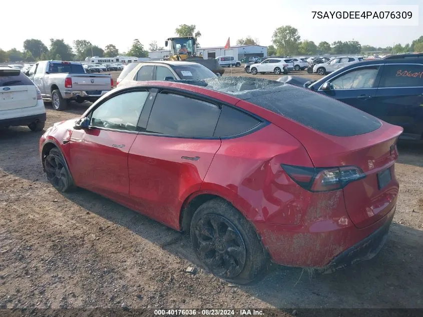 2023 Tesla Model Y Awd/Long Range Dual Motor All-Wheel Drive VIN: 7SAYGDEE4PA076309 Lot: 40176036