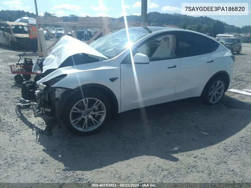 2023 Tesla Model Y Awd/Long Range Dual Motor All-Wheel Drive VIN: 7SAYGDEE3PA186820 Lot: 40183953