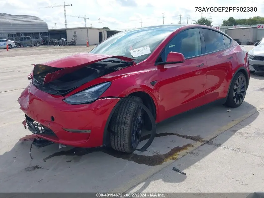 2023 Tesla Model Y Awd/Performance Dual Motor All-Wheel Drive VIN: 7SAYGDEF2PF902330 Lot: 40194672