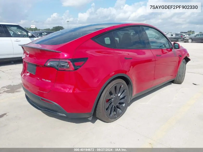 2023 Tesla Model Y Awd/Performance Dual Motor All-Wheel Drive VIN: 7SAYGDEF2PF902330 Lot: 40194672