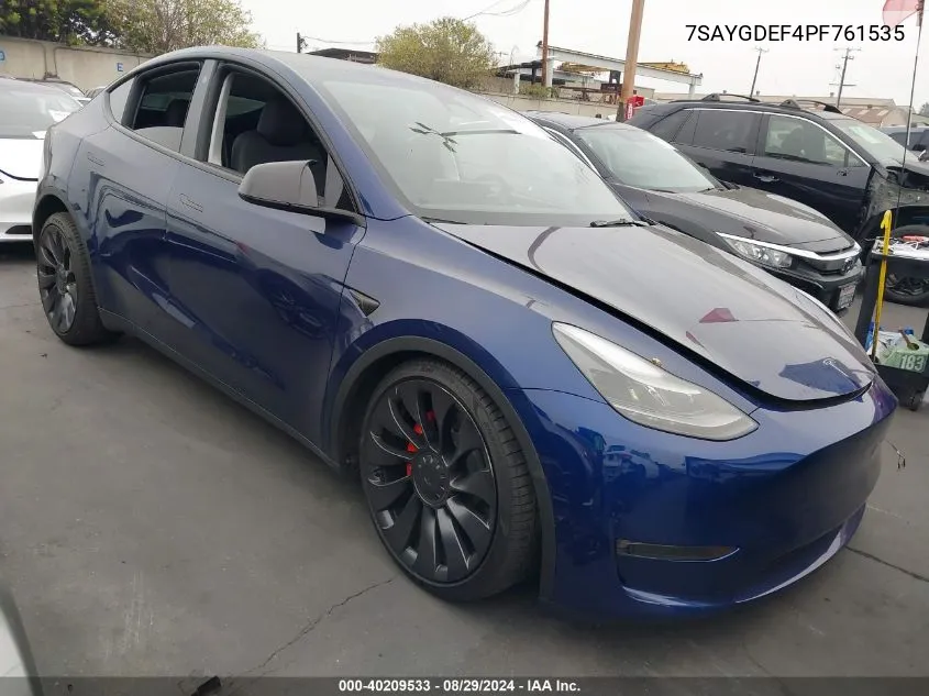 2023 Tesla Model Y Awd/Performance Dual Motor All-Wheel Drive VIN: 7SAYGDEF4PF761535 Lot: 40209533