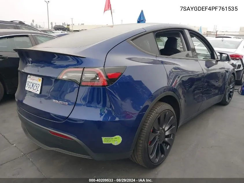 2023 Tesla Model Y Awd/Performance Dual Motor All-Wheel Drive VIN: 7SAYGDEF4PF761535 Lot: 40209533