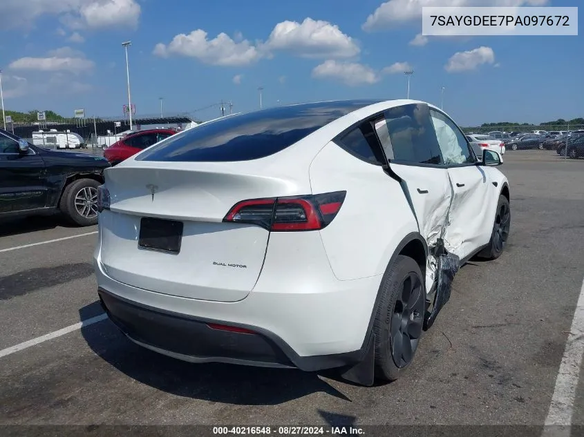 2023 Tesla Model Y Awd/Long Range Dual Motor All-Wheel Drive VIN: 7SAYGDEE7PA097672 Lot: 40216548