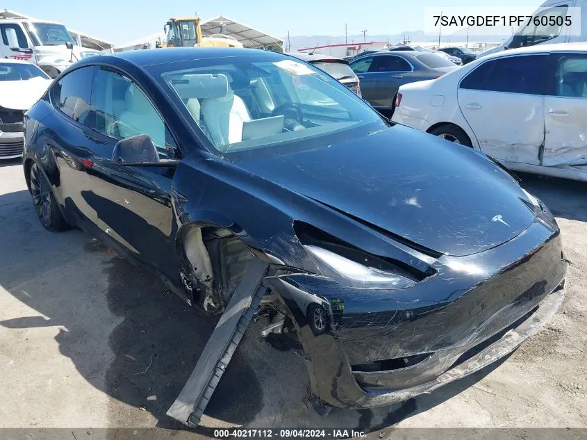 2023 Tesla Model Y VIN: 7SAYGDEF1PF760505 Lot: 40217112