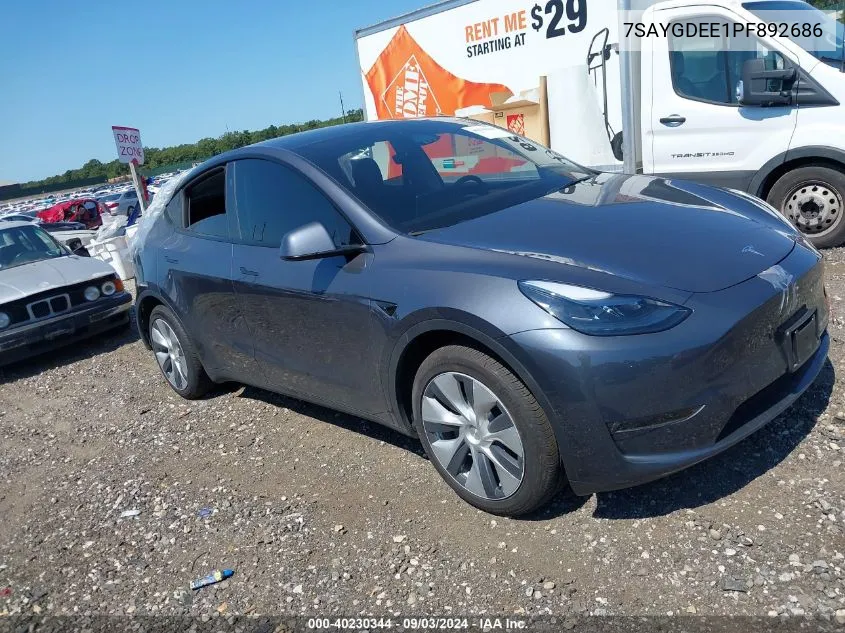 2023 Tesla Model Y Awd/Long Range Dual Motor All-Wheel Drive VIN: 7SAYGDEE1PF892686 Lot: 40230344