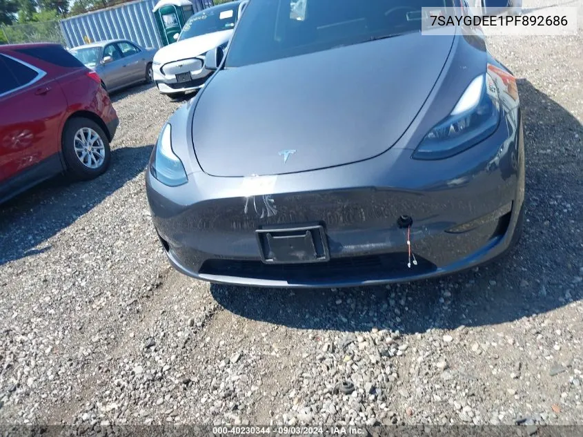 2023 Tesla Model Y Awd/Long Range Dual Motor All-Wheel Drive VIN: 7SAYGDEE1PF892686 Lot: 40230344