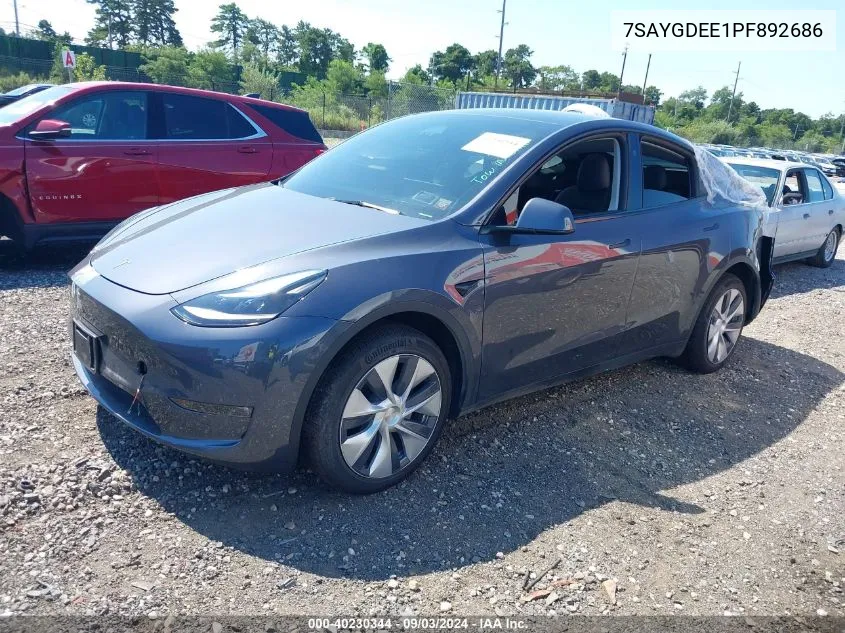 2023 Tesla Model Y Awd/Long Range Dual Motor All-Wheel Drive VIN: 7SAYGDEE1PF892686 Lot: 40230344