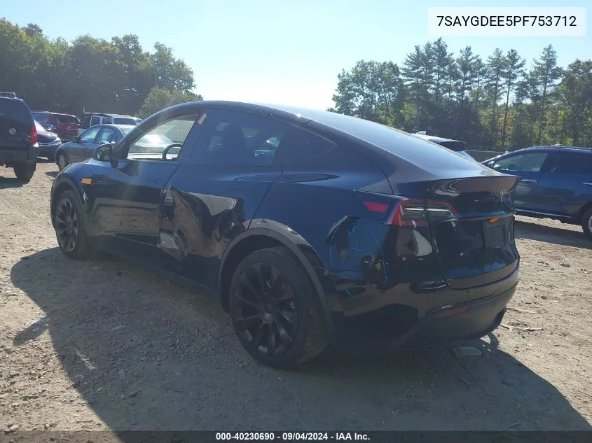 2023 Tesla Model Y Awd/Long Range Dual Motor All-Wheel Drive VIN: 7SAYGDEE5PF753712 Lot: 40230690