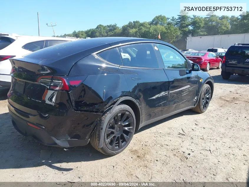 2023 Tesla Model Y Awd/Long Range Dual Motor All-Wheel Drive VIN: 7SAYGDEE5PF753712 Lot: 40230690