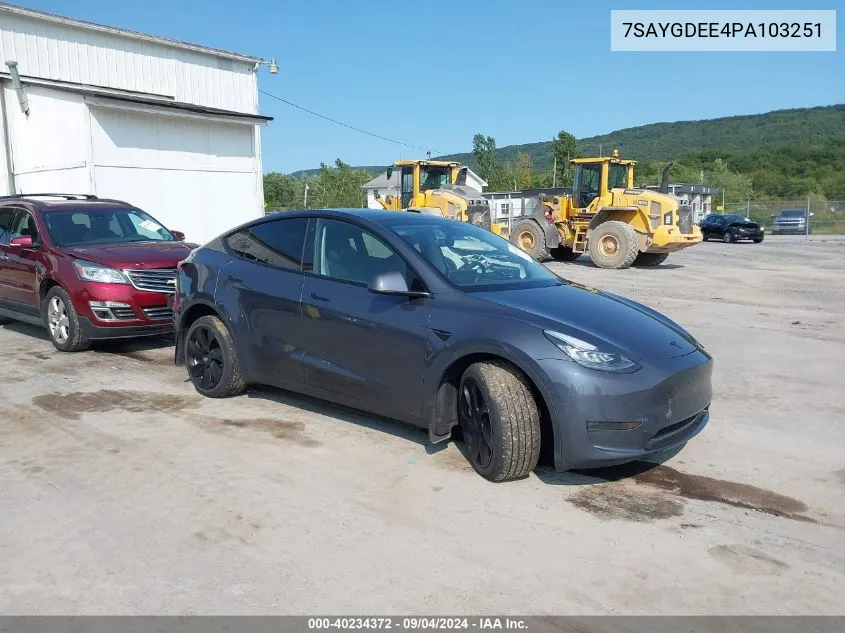 2023 Tesla Model Y Awd/Long Range Dual Motor All-Wheel Drive VIN: 7SAYGDEE4PA103251 Lot: 40234372