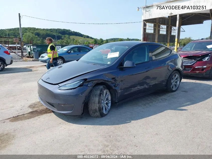 2023 Tesla Model Y Awd/Long Range Dual Motor All-Wheel Drive VIN: 7SAYGDEE4PA103251 Lot: 40234372