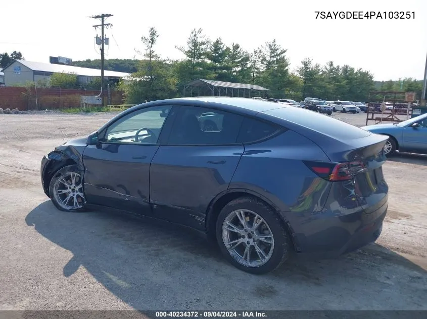 2023 Tesla Model Y Awd/Long Range Dual Motor All-Wheel Drive VIN: 7SAYGDEE4PA103251 Lot: 40234372