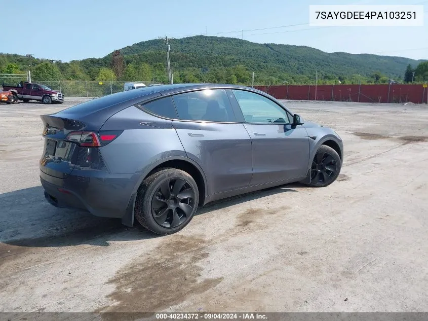 2023 Tesla Model Y Awd/Long Range Dual Motor All-Wheel Drive VIN: 7SAYGDEE4PA103251 Lot: 40234372