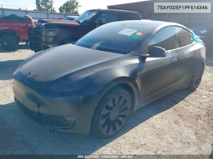 2023 Tesla Model Y Awd/Performance Dual Motor All-Wheel Drive VIN: 7SAYGDEF1PF614346 Lot: 40241083