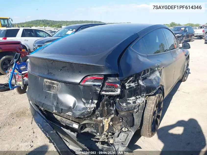 2023 Tesla Model Y Awd/Performance Dual Motor All-Wheel Drive VIN: 7SAYGDEF1PF614346 Lot: 40241083