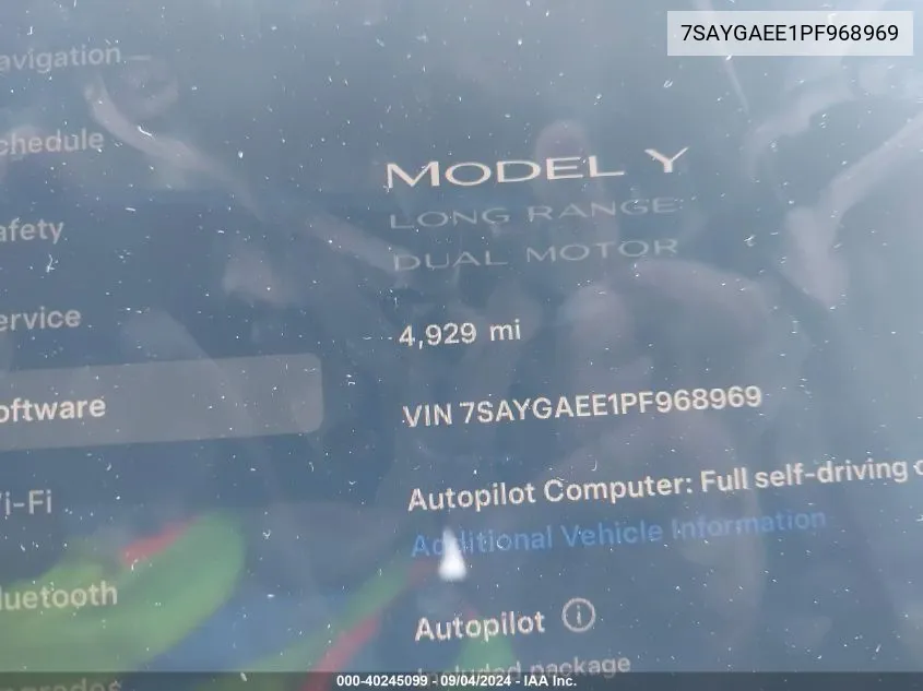 2023 Tesla Model Y VIN: 7SAYGAEE1PF968969 Lot: 40245099