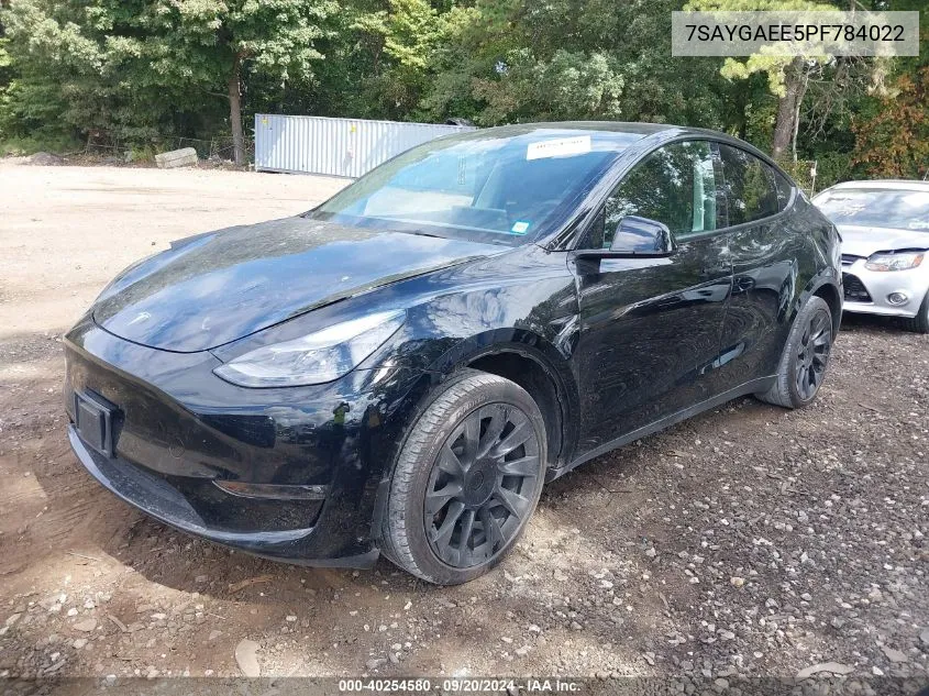 2023 Tesla Model Y Awd/Long Range Dual Motor All-Wheel Drive VIN: 7SAYGAEE5PF784022 Lot: 40254580