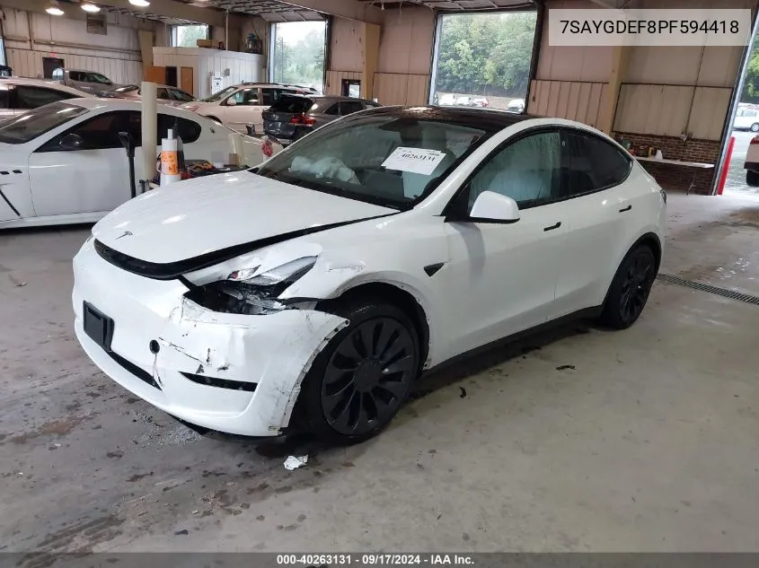 2023 Tesla Model Y VIN: 7SAYGDEF8PF594418 Lot: 40263131