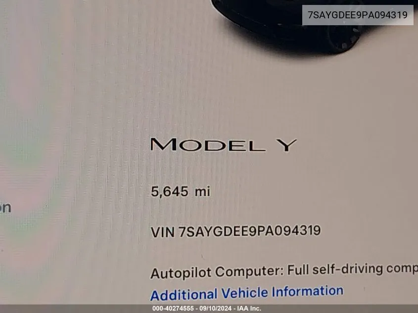 2023 Tesla Model Y VIN: 7SAYGDEE9PA094319 Lot: 40274555