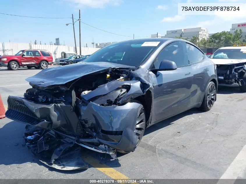 2023 Tesla Model Y VIN: 7SAYGDEF3PF878734 Lot: 40278378