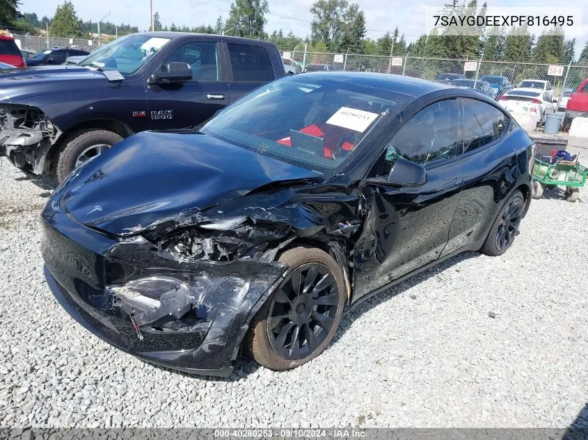 2023 Tesla Model Y Awd/Long Range Dual Motor All-Wheel Drive VIN: 7SAYGDEEXPF816495 Lot: 40280253