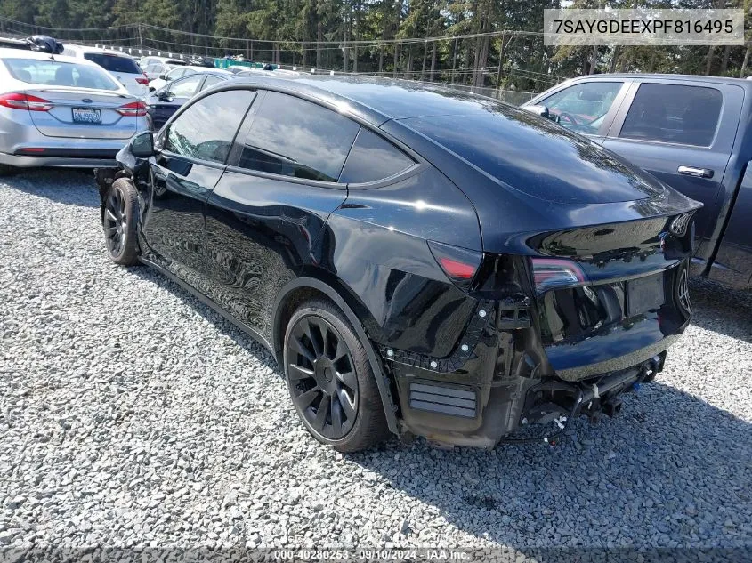 2023 Tesla Model Y Awd/Long Range Dual Motor All-Wheel Drive VIN: 7SAYGDEEXPF816495 Lot: 40280253