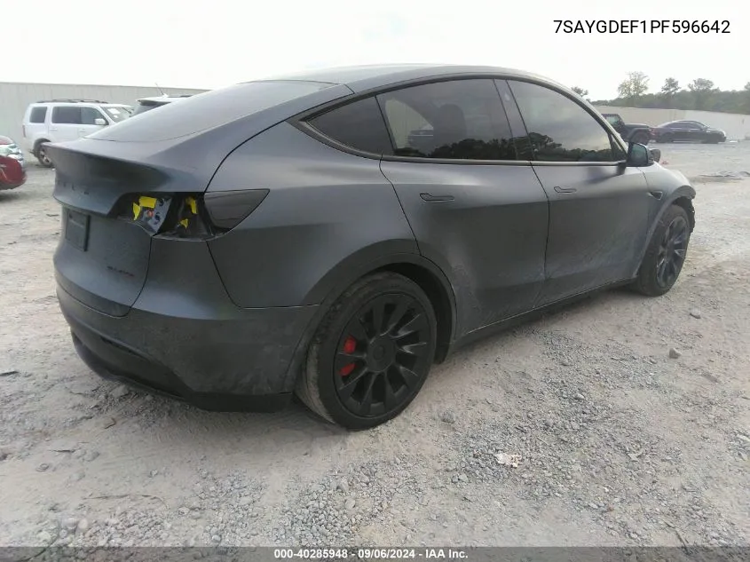 2023 Tesla Model Y VIN: 7SAYGDEF1PF596642 Lot: 40285948