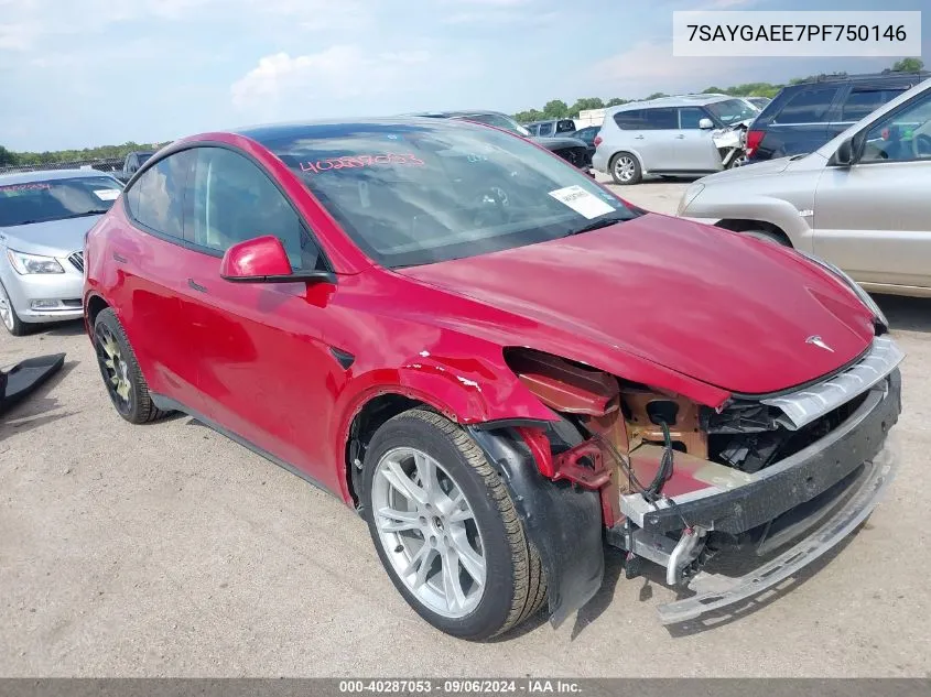 2023 Tesla Model Y Awd/Long Range Dual Motor All-Wheel Drive VIN: 7SAYGAEE7PF750146 Lot: 40287053