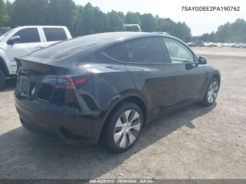 2023 Tesla Model Y Awd/Long Range Dual Motor All-Wheel Drive VIN: 7SAYGDEE2PA190762 Lot: 40291012