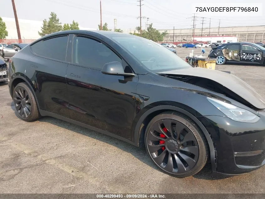 2023 Tesla Model Y Awd/Performance Dual Motor All-Wheel Drive VIN: 7SAYGDEF8PF796840 Lot: 40299493