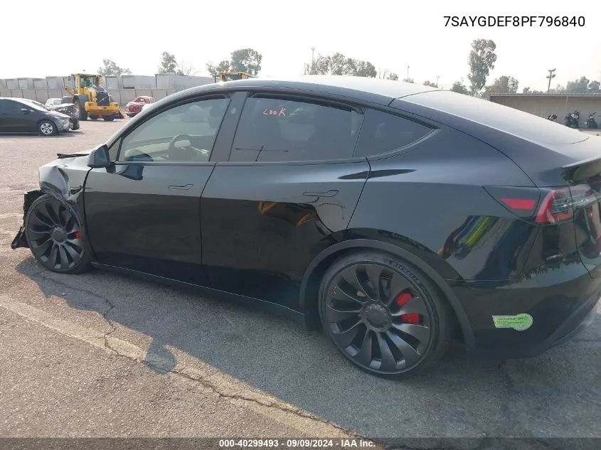 2023 Tesla Model Y Awd/Performance Dual Motor All-Wheel Drive VIN: 7SAYGDEF8PF796840 Lot: 40299493