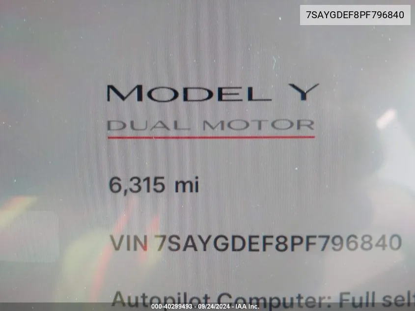 2023 Tesla Model Y Awd/Performance Dual Motor All-Wheel Drive VIN: 7SAYGDEF8PF796840 Lot: 40299493