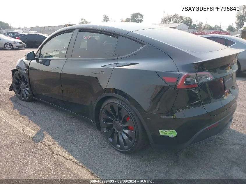 2023 Tesla Model Y Awd/Performance Dual Motor All-Wheel Drive VIN: 7SAYGDEF8PF796840 Lot: 40299493