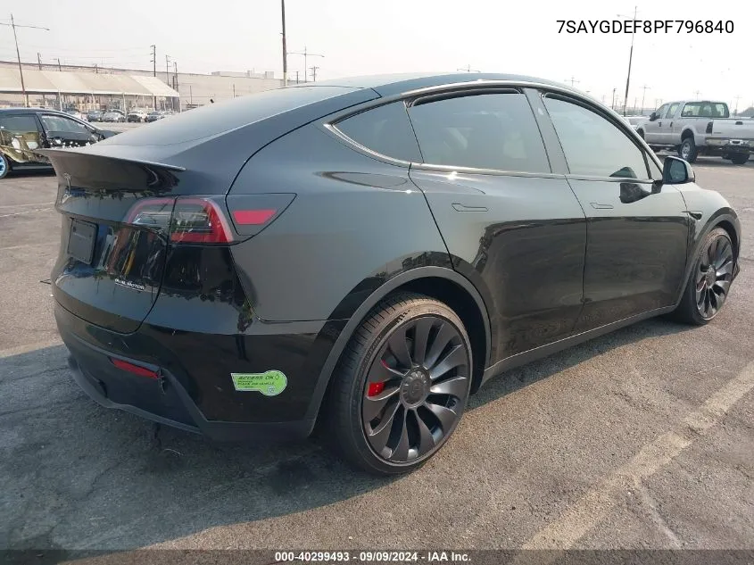 2023 Tesla Model Y Awd/Performance Dual Motor All-Wheel Drive VIN: 7SAYGDEF8PF796840 Lot: 40299493