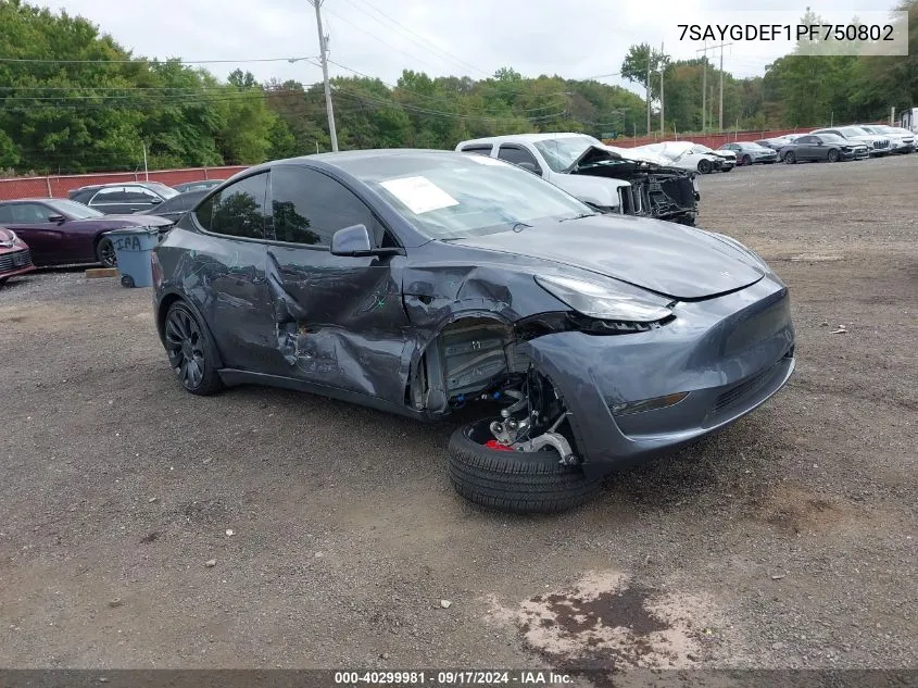 2023 Tesla Model Y Awd/Performance Dual Motor All-Wheel Drive VIN: 7SAYGDEF1PF750802 Lot: 40299981