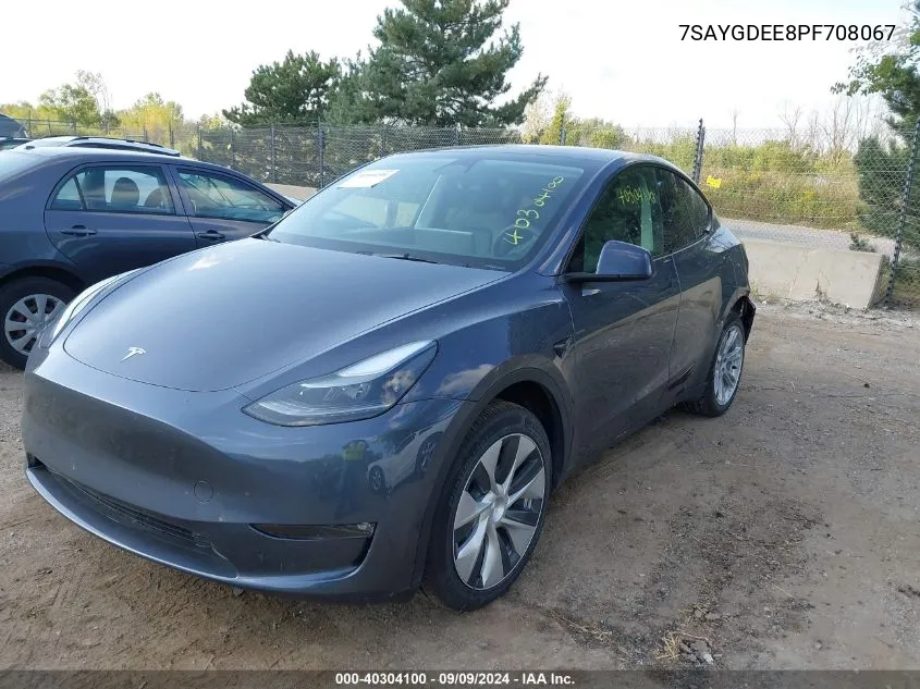 2023 Tesla Model Y Awd/Long Range Dual Motor All-Wheel Drive VIN: 7SAYGDEE8PF708067 Lot: 40304100