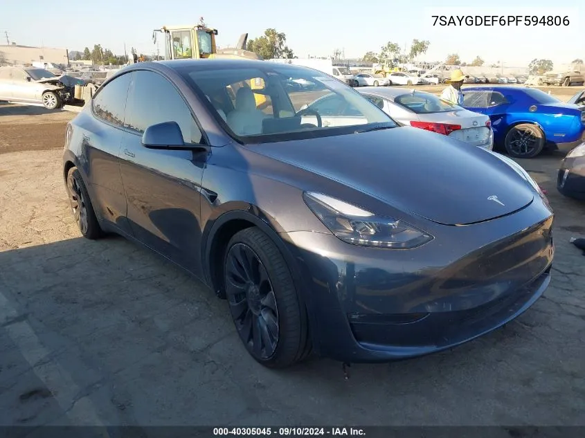 2023 Tesla Model Y Awd/Performance Dual Motor All-Wheel Drive VIN: 7SAYGDEF6PF594806 Lot: 40305045