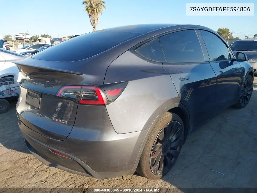 2023 Tesla Model Y Awd/Performance Dual Motor All-Wheel Drive VIN: 7SAYGDEF6PF594806 Lot: 40305045