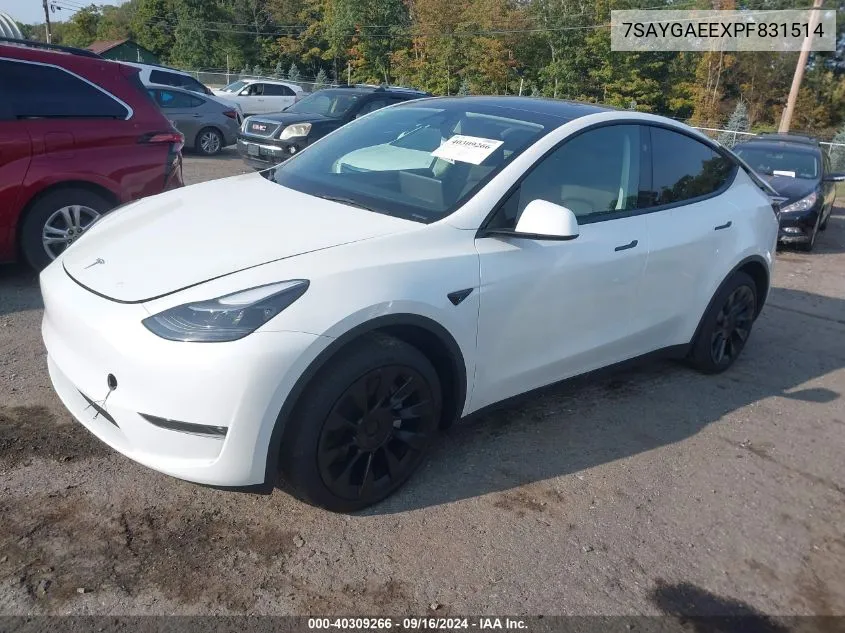 2023 Tesla Model Y Awd/Long Range Dual Motor All-Wheel Drive VIN: 7SAYGAEEXPF831514 Lot: 40309266