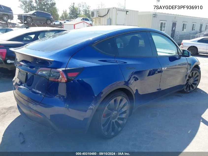 2023 Tesla Model Y Awd/Performance Dual Motor All-Wheel Drive VIN: 7SAYGDEF3PF936910 Lot: 40310480