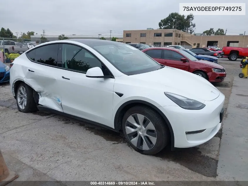 2023 Tesla Model Y VIN: 7SAYGDEE0PF749275 Lot: 40314669