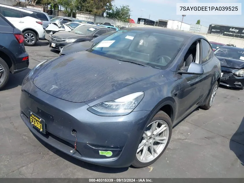 2023 Tesla Model Y Awd/Long Range Dual Motor All-Wheel Drive VIN: 7SAYGDEE1PA039525 Lot: 40315339