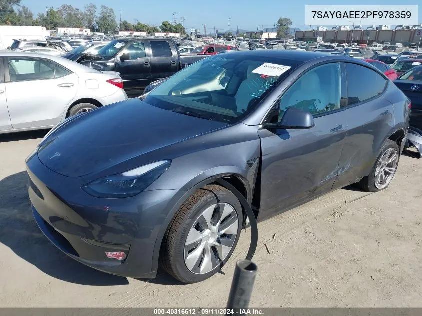 2023 Tesla Model Y Awd/Long Range Dual Motor All-Wheel Drive VIN: 7SAYGAEE2PF978359 Lot: 40316512