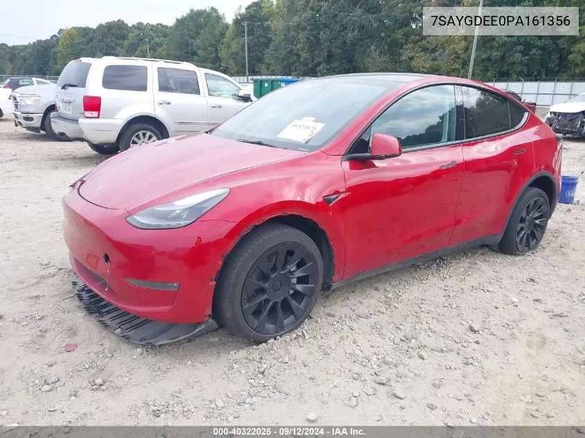 2023 Tesla Model Y Awd/Long Range Dual Motor All-Wheel Drive VIN: 7SAYGDEE0PA161356 Lot: 40322025