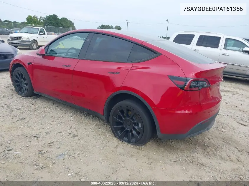 2023 Tesla Model Y Awd/Long Range Dual Motor All-Wheel Drive VIN: 7SAYGDEE0PA161356 Lot: 40322025