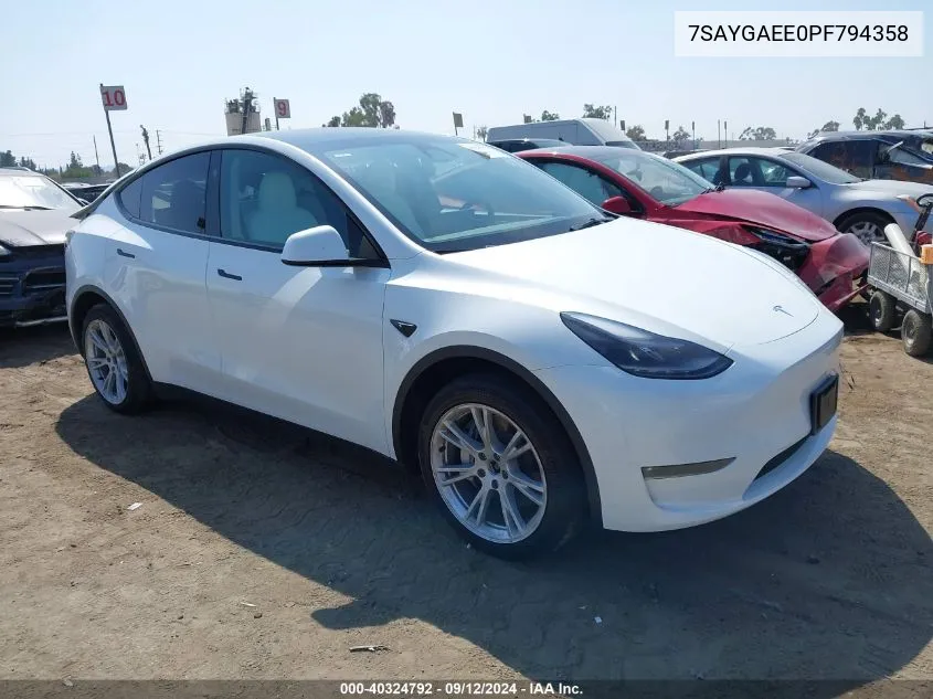 2023 Tesla Model Y Awd/Long Range Dual Motor All-Wheel Drive VIN: 7SAYGAEE0PF794358 Lot: 40324792