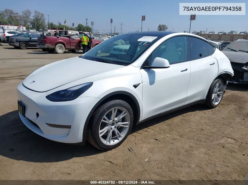 2023 Tesla Model Y Awd/Long Range Dual Motor All-Wheel Drive VIN: 7SAYGAEE0PF794358 Lot: 40324792